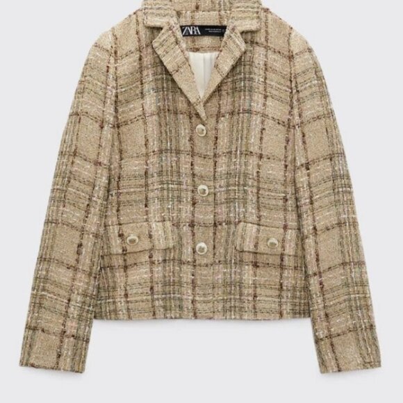 ZARA WOMEN FITTED CROPPED TEXTURED BLAZER Weave Tweed SIZE S 2402/776 /330 - Picture 6 of 7
